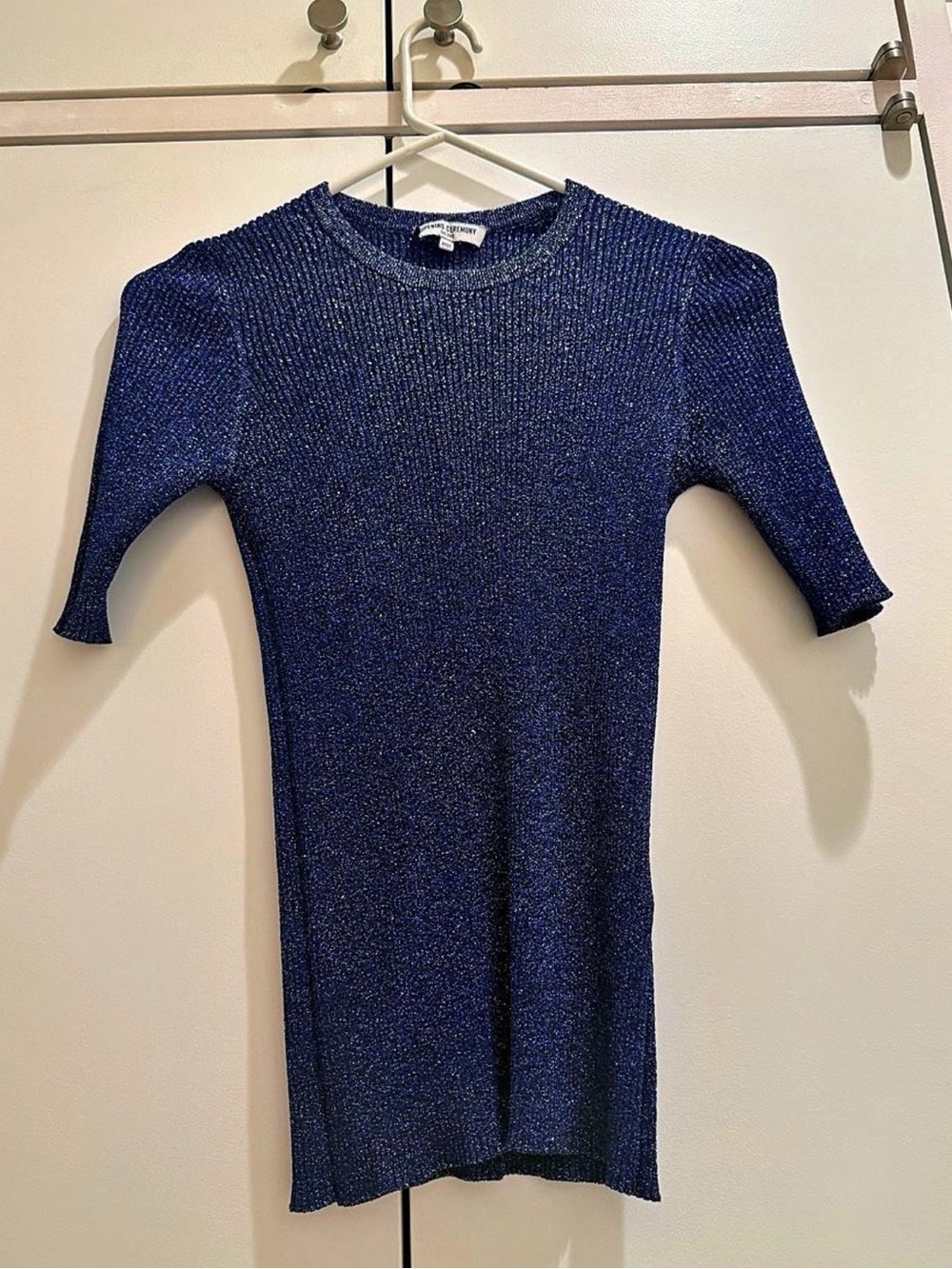 Opening Ceremony sparkly blue knit ribbed top
